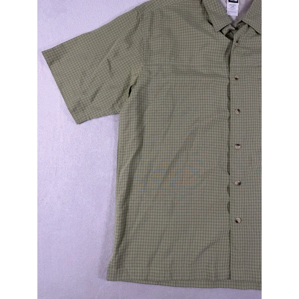 The North Face Plaid Hiking Shirt Men's L‎ Green Short Sleeve Button Up Outdoor